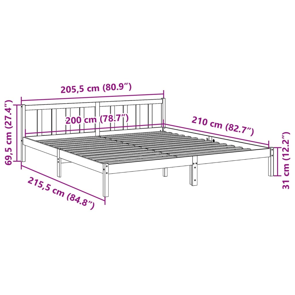 tömör fenyőfa extra hosszú ágykeret matrac nélkül 200 x 210 cm
