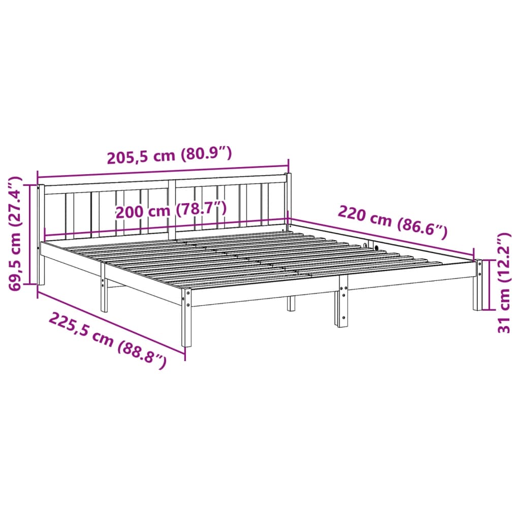 tömör fenyőfa extra hosszú ágykeret matrac nélkül 200 x 220 cm