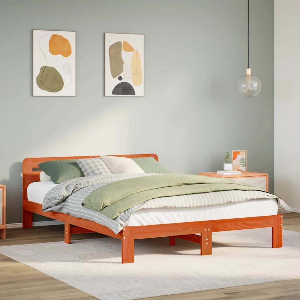 viaszbarna tömör fenyőfa ágy matrac nélkül 150 x 200 cm