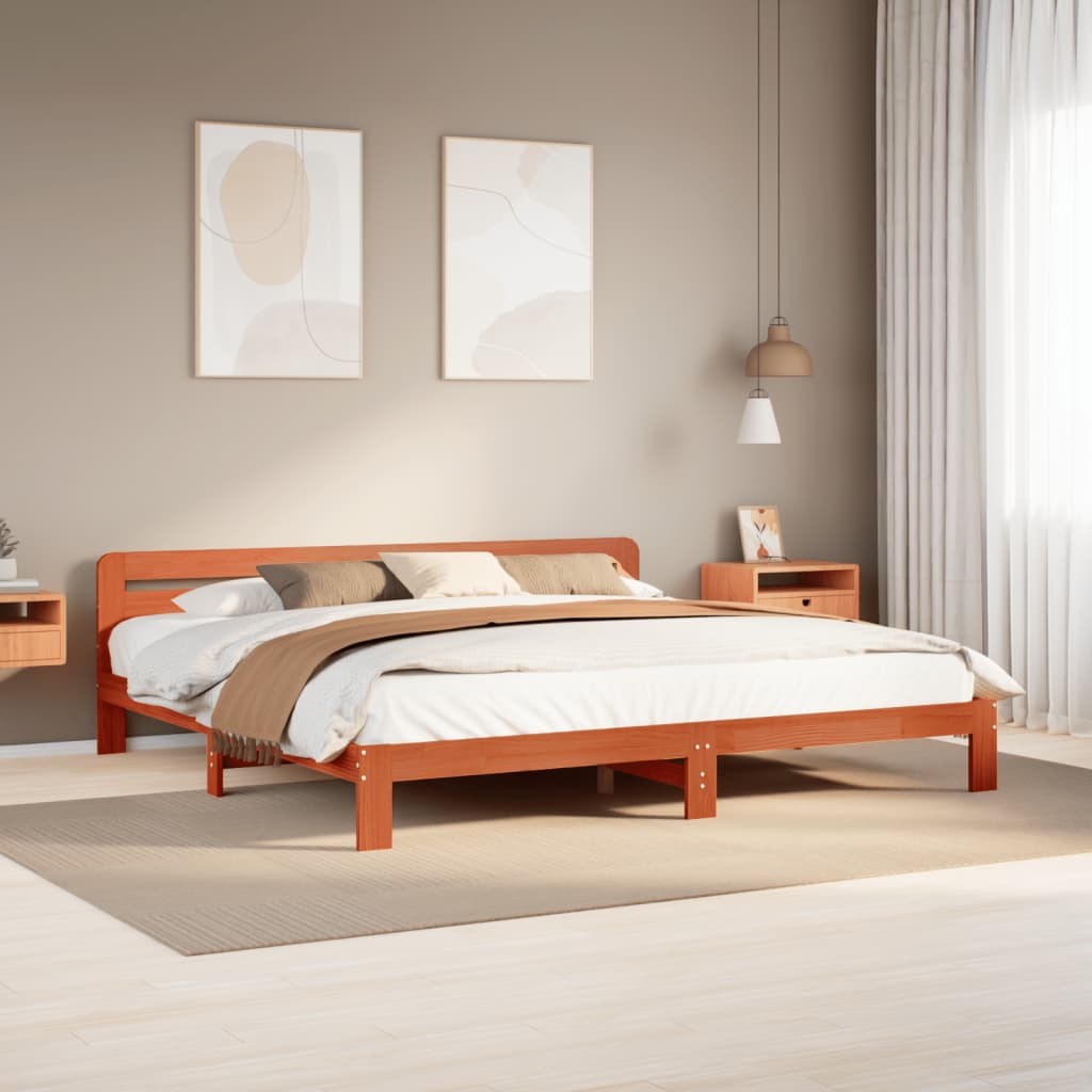 viaszbarna tömör fenyőfa ágy matrac nélkül 180 x 200 cm