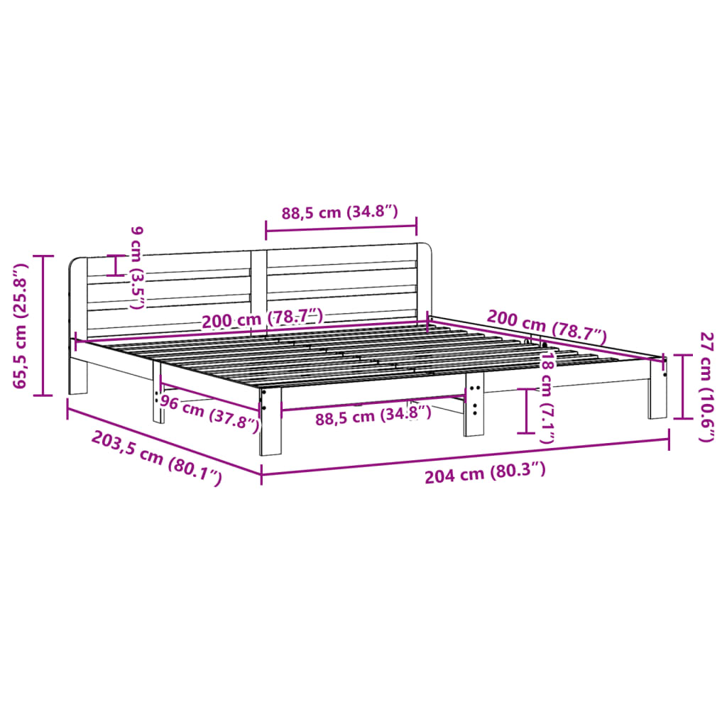 viaszbarna tömör fenyőfa ágy matrac nélkül 200 x 200 cm