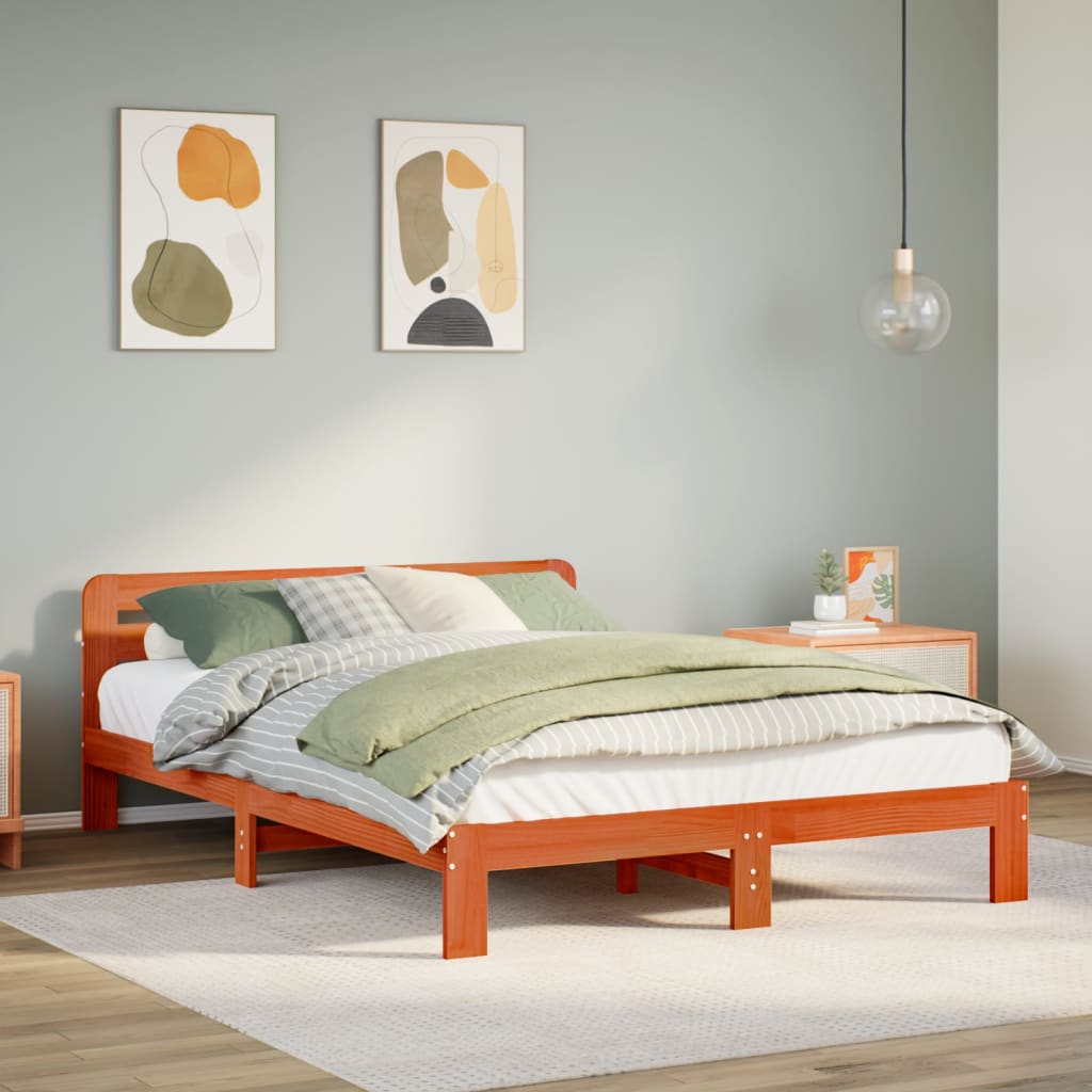 viaszbarna tömör fenyőfa ágy matrac nélkül 120 x 190 cm