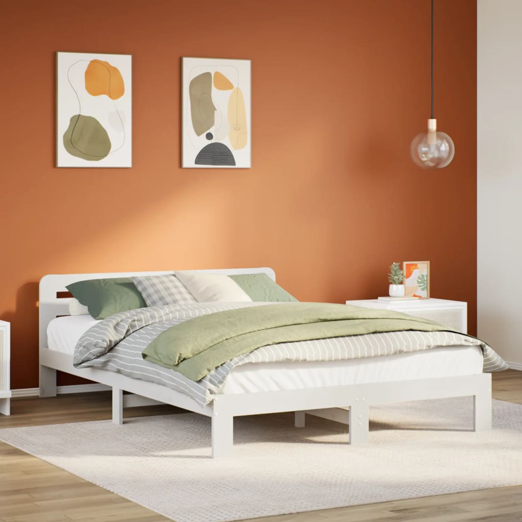 fehér tömör fenyőfa ágy matrac nélkül 135 x 190 cm