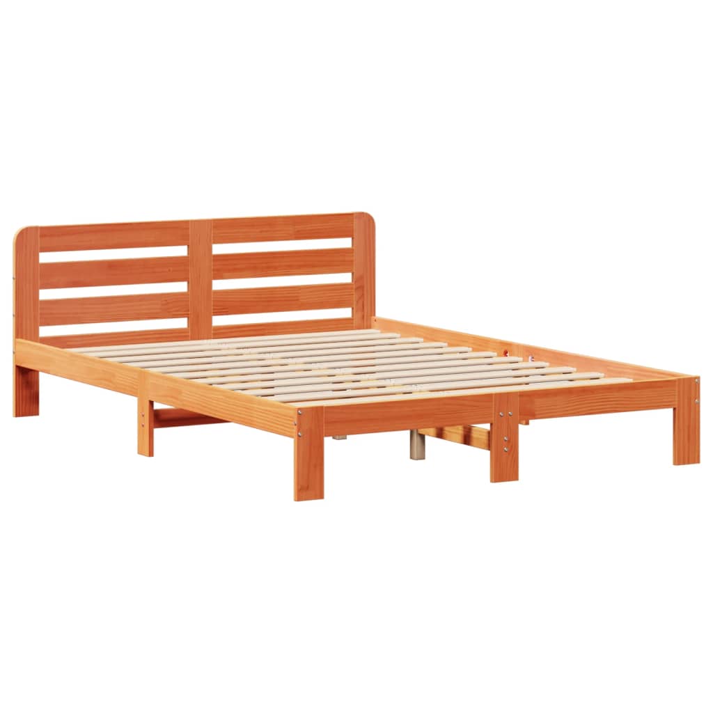viaszbarna tömör fenyőfa ágy matrac nélkül 140 x 190 cm