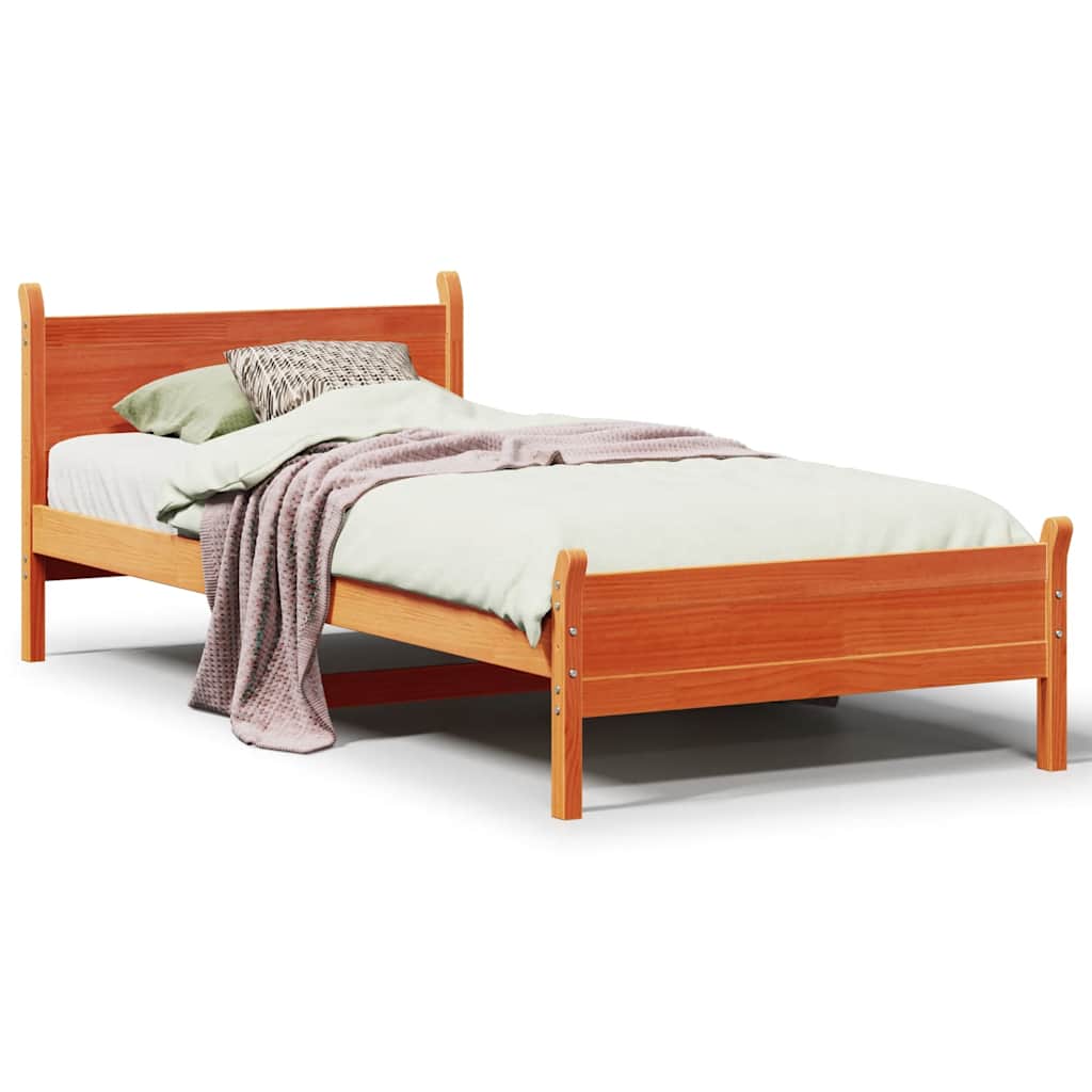 viaszbarna tömör fenyőfa ágy matrac nélkül 75 x 190 cm