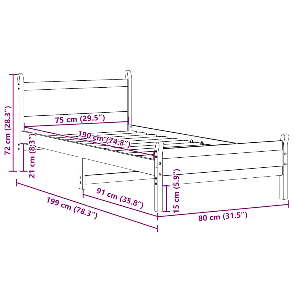 viaszbarna tömör fenyőfa ágy matrac nélkül 75 x 190 cm