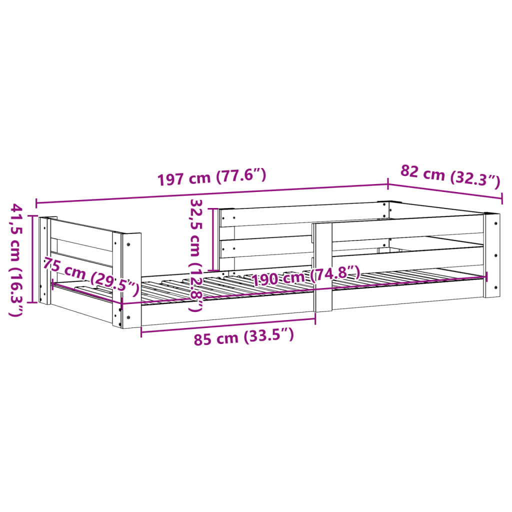 viaszbarna tömör fenyőfa ágy matrac nélkül 75 x 190 cm