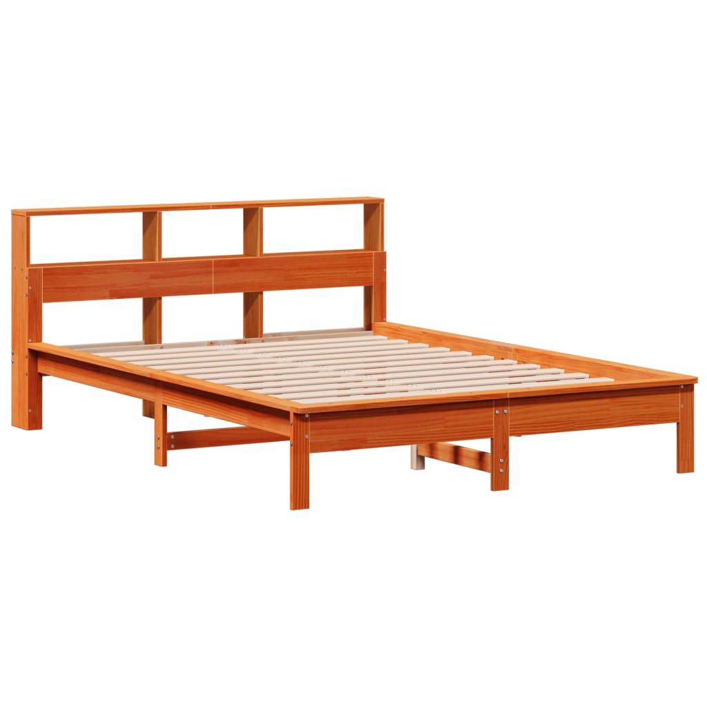 barna tömör fenyőfa könyvespolcos ágy matrac nélkül 120 x 200cm