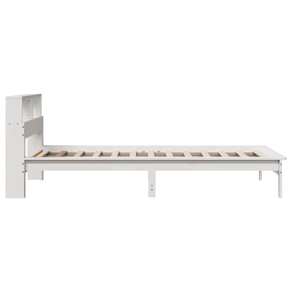 fehér tömör fenyőfa könyvespolcos ágy matrac nélkül 100x200 cm