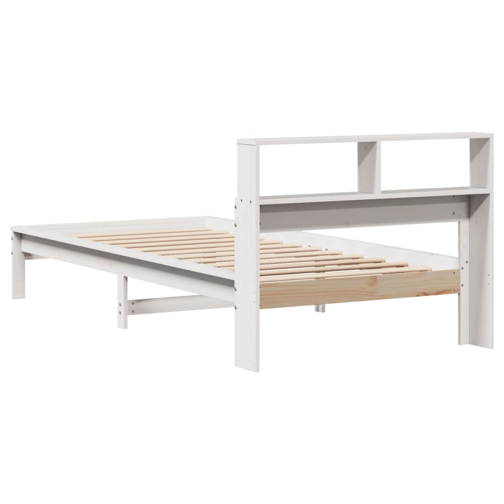 fehér tömör fenyőfa könyvespolcos ágy matrac nélkül 90 x 190 cm