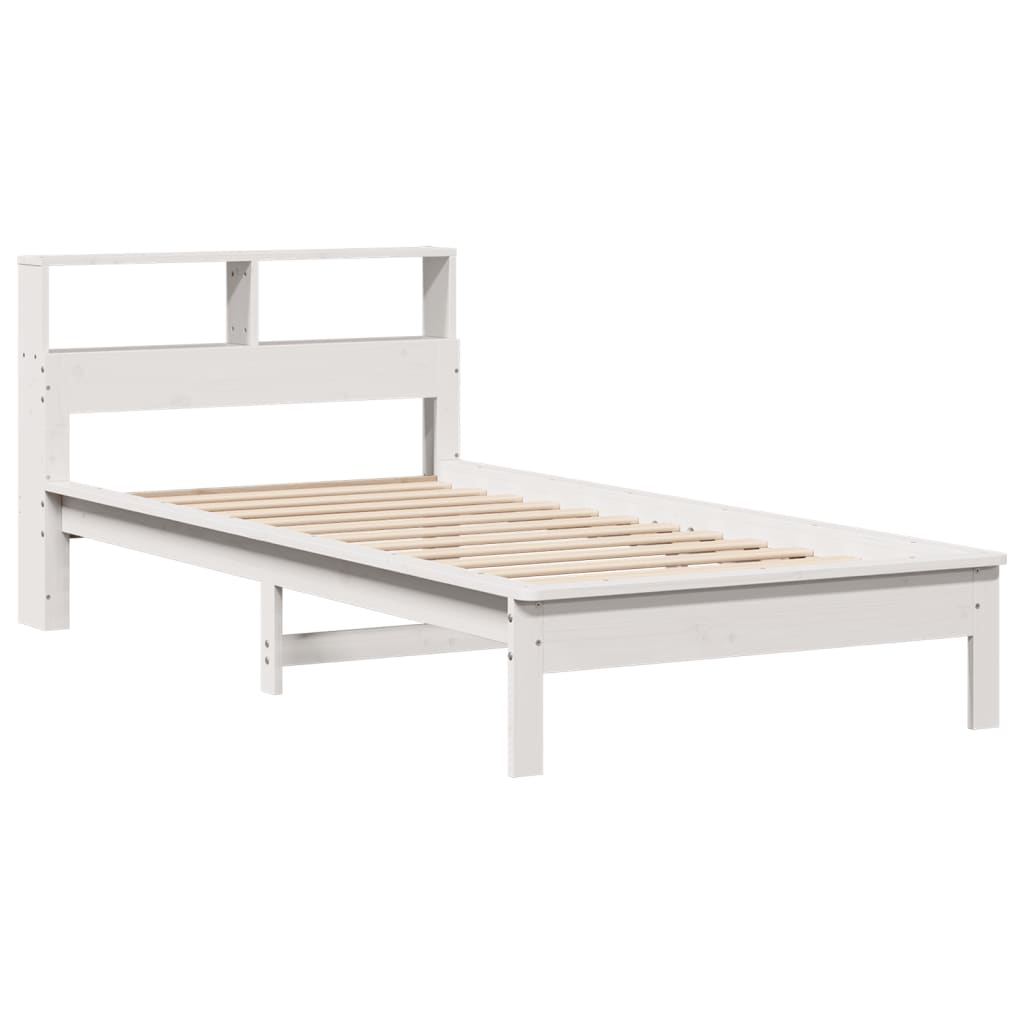 fehér tömör fenyőfa könyvespolcos ágy matrac nélkül 75 x 190 cm