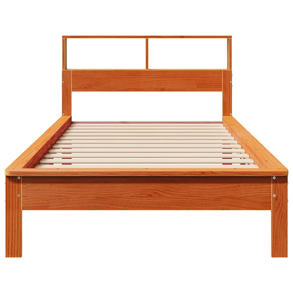 barna tömör fenyőfa könyvespolcos ágy matrac nélkül 75 x 190 cm
