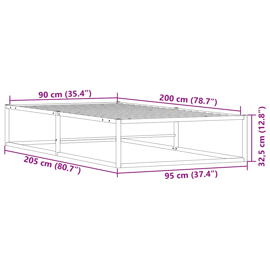 ágykeret matrac nélkül Fehér 90x200 cm fém ágykeret