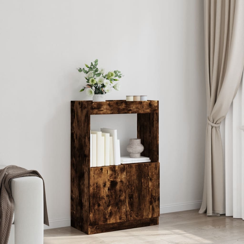 füstös tölgy színű szerelt fa magasszekrény 63 x 33 x 100 cm