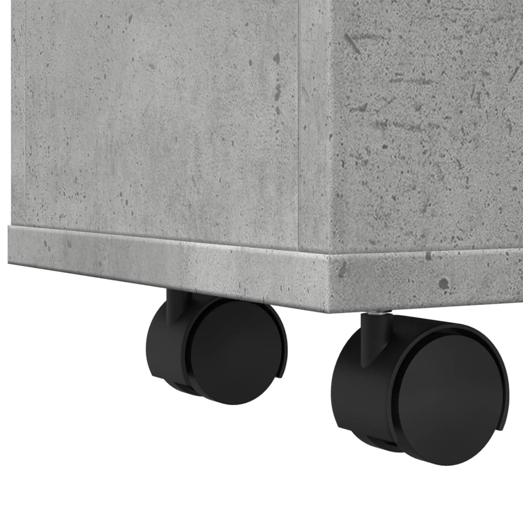 betonszürke szerelt fa görgős keskeny fürdőszobaszekrény