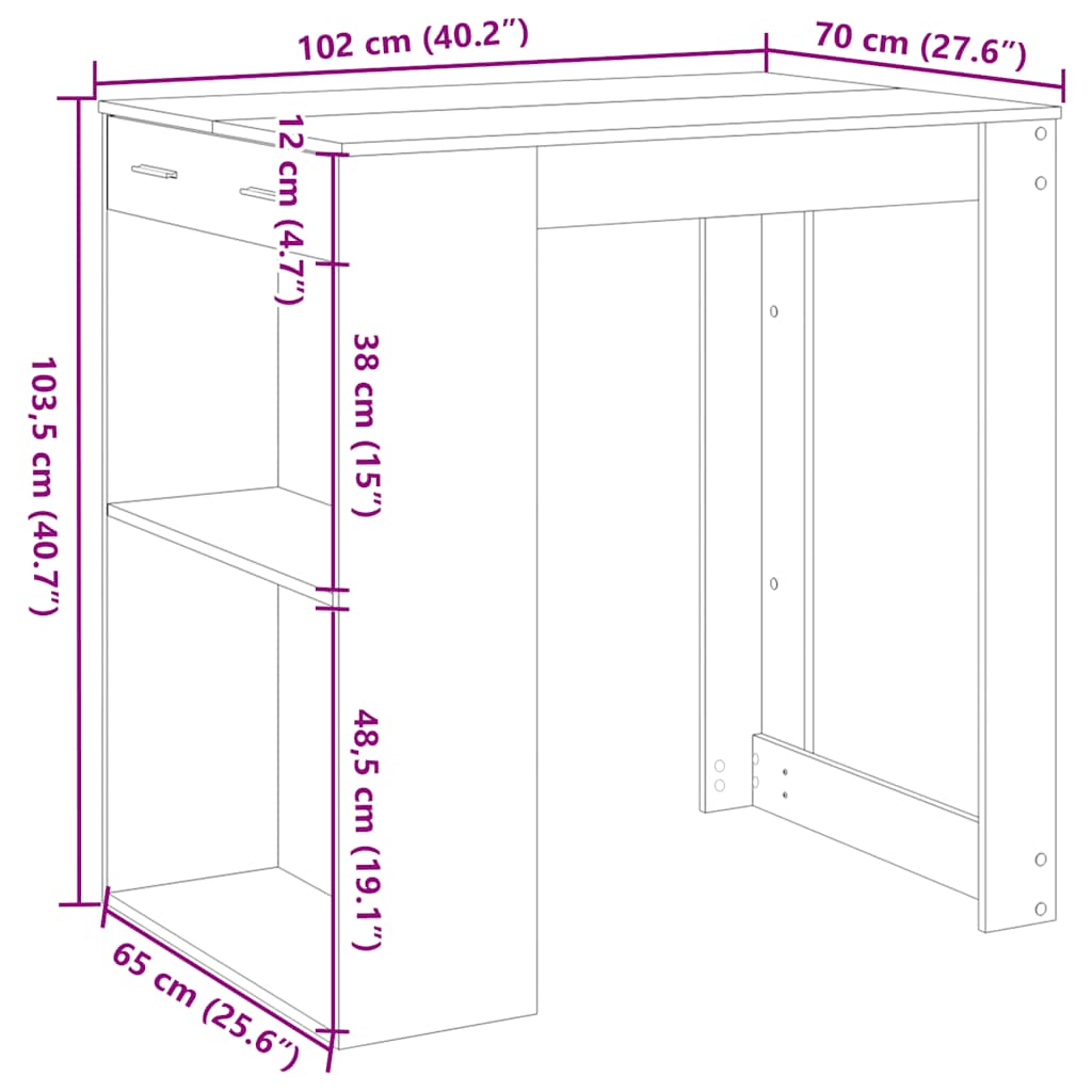 sonoma tölgy színű szerelt fa bárasztal 102 x 70 x 103,5 cm