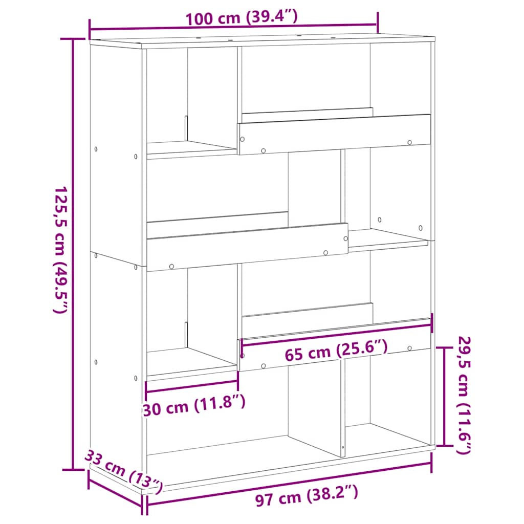 betonszürke szerelt fa könyvespolc 100 x 33 x 125,5 cm