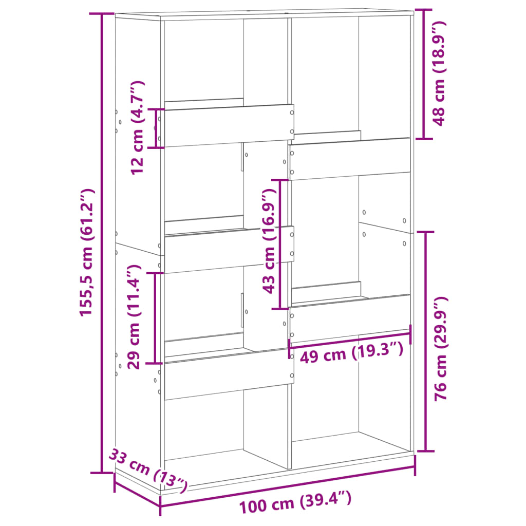 fekete szerelt fa könyvespolc 100 x 33 x 155,5 cm
