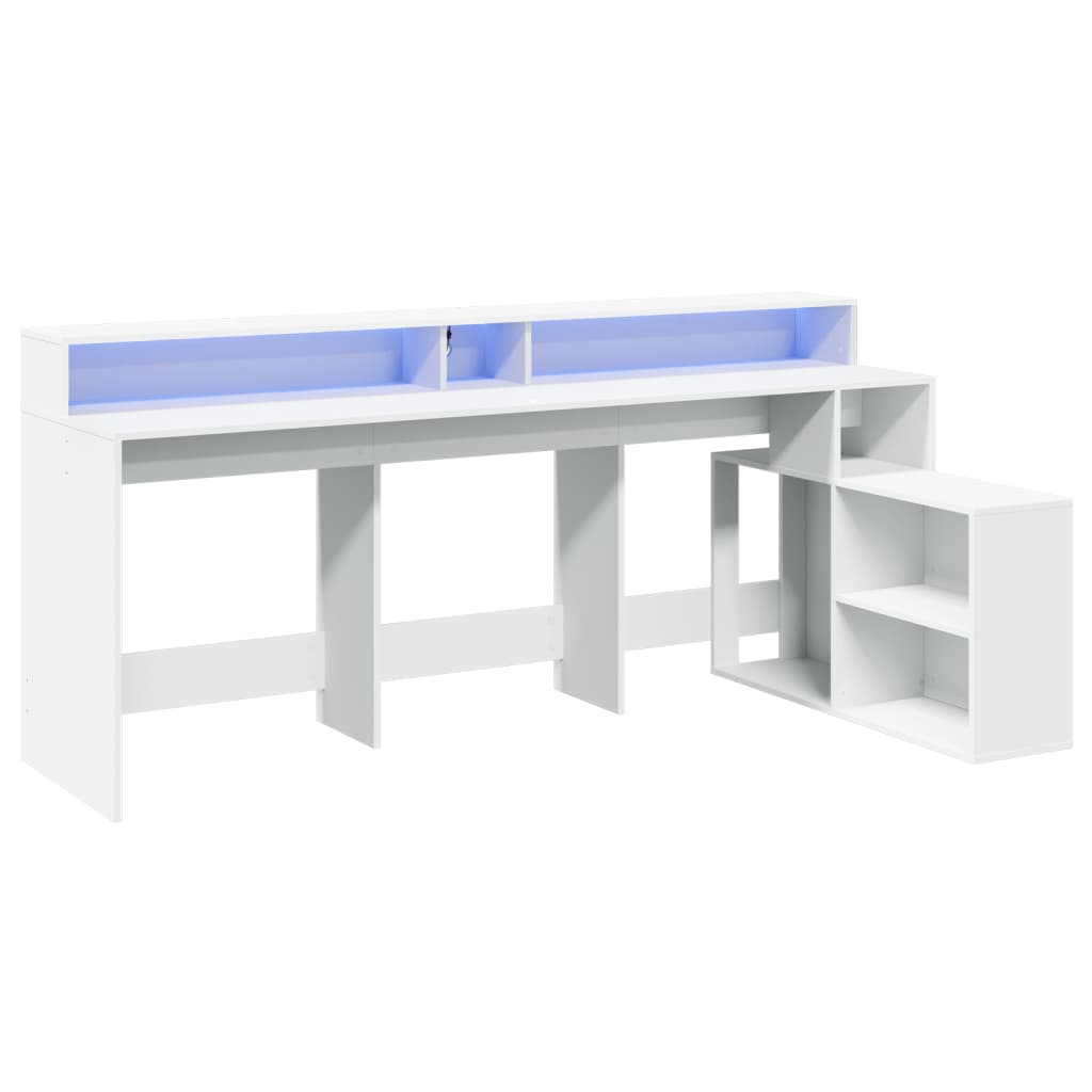 fehér szerelt fa íróasztal LED-világítással 200 x 104 x 91 cm