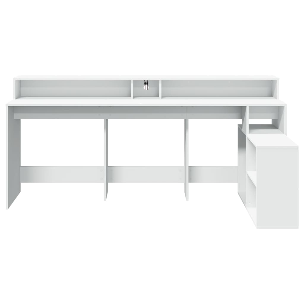 fehér szerelt fa íróasztal LED-világítással 200 x 104 x 91 cm