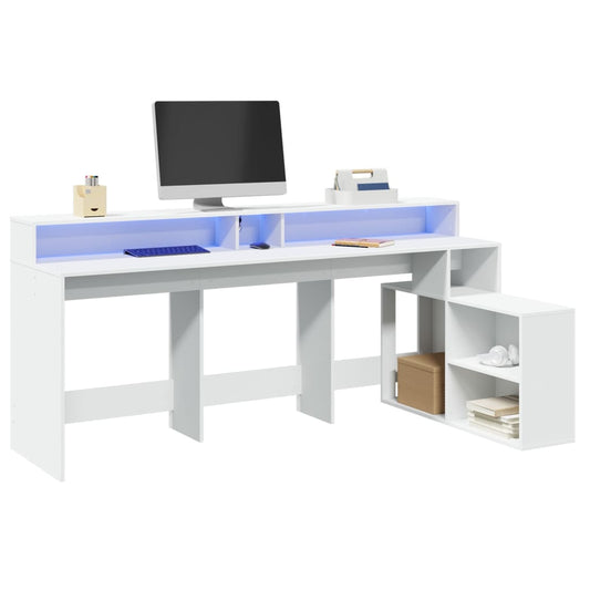 fehér szerelt fa íróasztal LED-világítással 200 x 104 x 91 cm