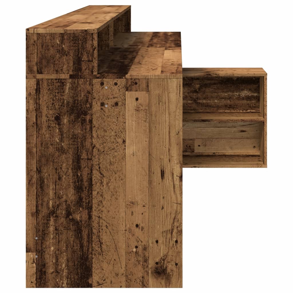 antik fa színű szerelt fa íróasztal LED-ekkel 200 x 104 x 91 cm