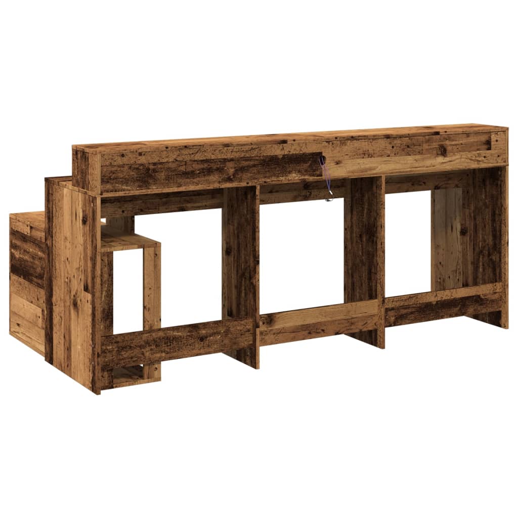 antik fa színű szerelt fa íróasztal LED-ekkel 200 x 104 x 91 cm