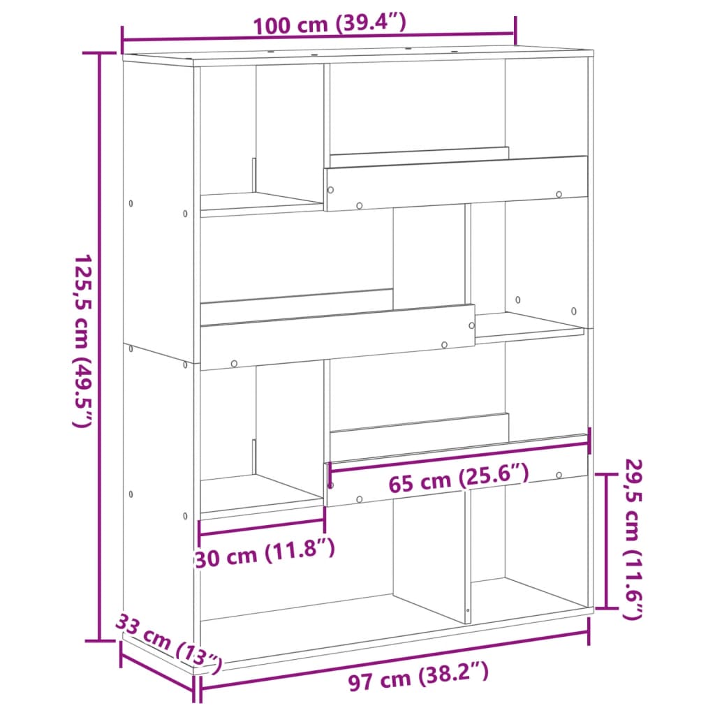 fekete szerelt fa térelválasztó 100 x 33 x 125,5 cm