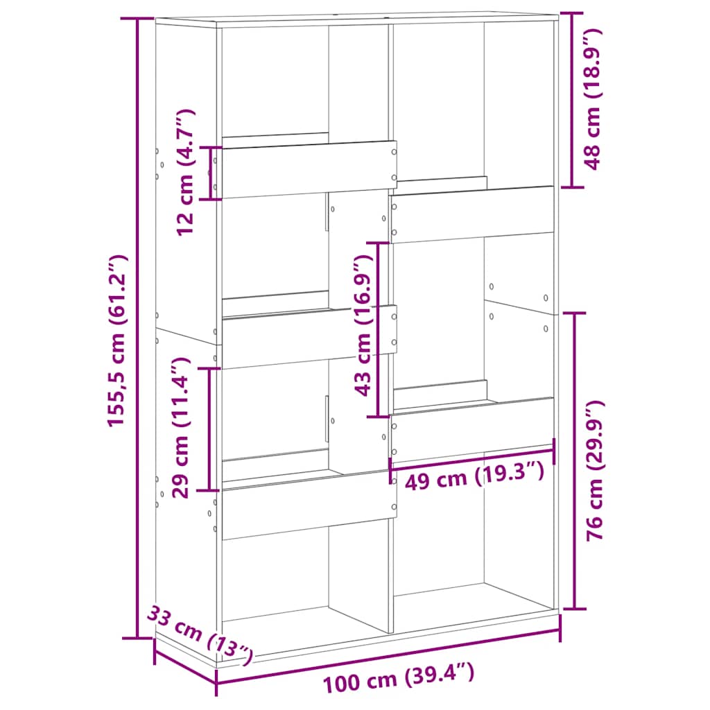 betonszürke szerelt fa térelválasztó 100 x 33 x 155,5 cm