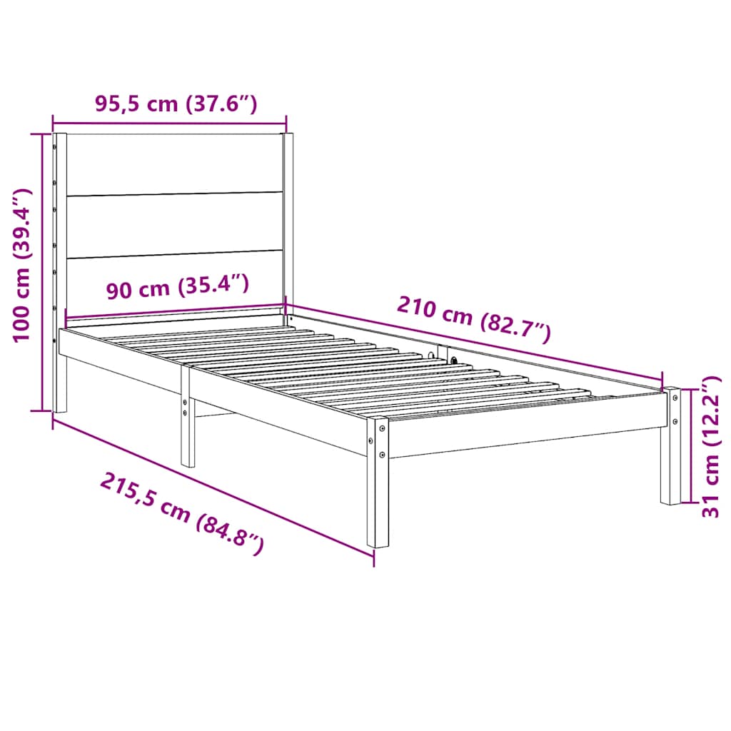 tömör fa extra hosszú ágykeret matrac nélkül 90 x 210 cm