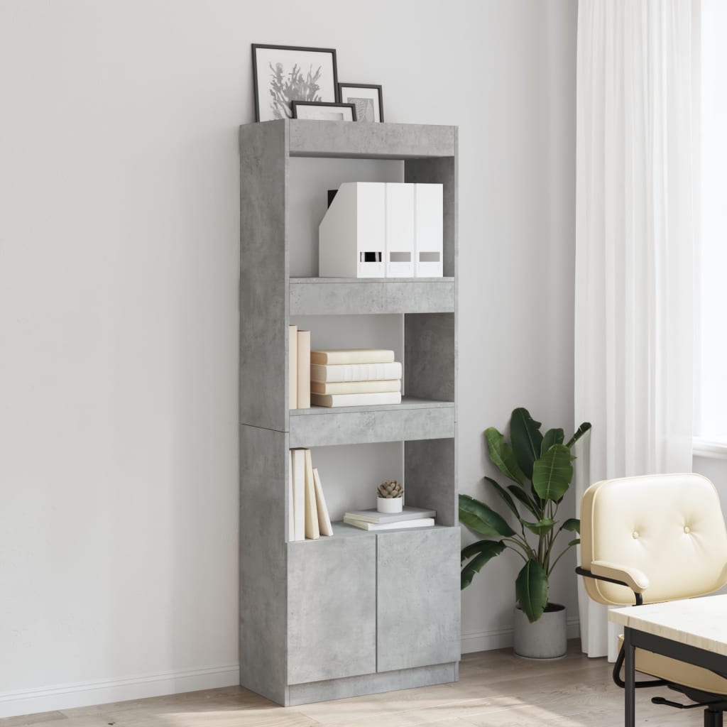 betonszürke szerelt fa magasszekrény 63 x 33 x 180 cm
