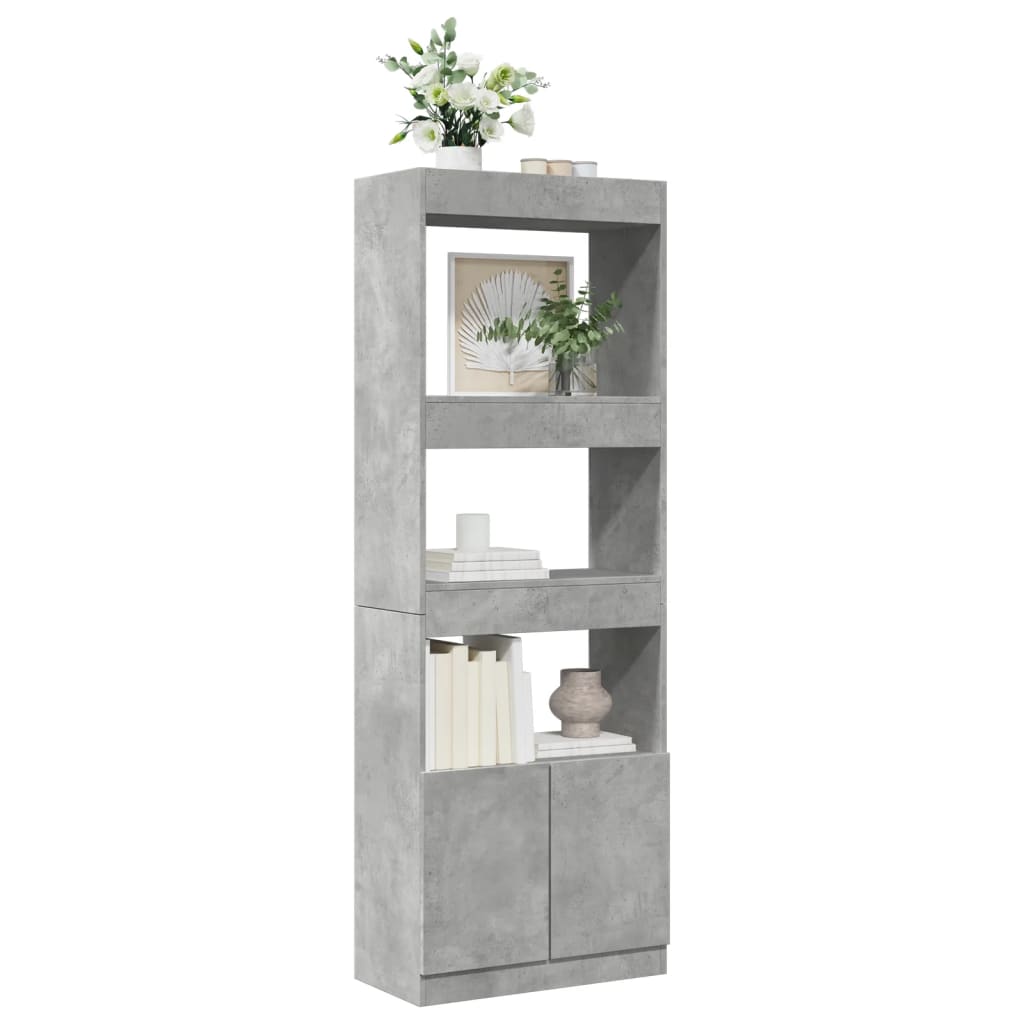 betonszürke szerelt fa magasszekrény 63 x 33 x 180 cm