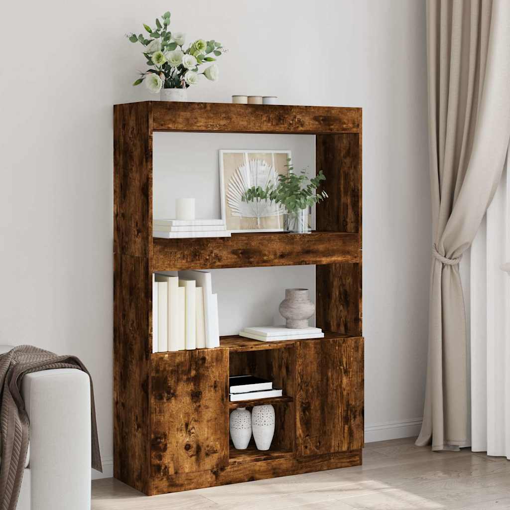 füstös tölgy színű szerelt fa magasszekrény 92 x 33 x 140 cm