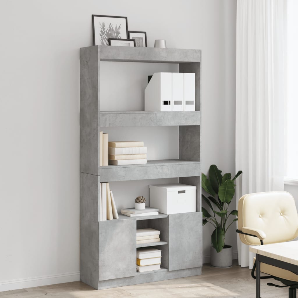 betonszürke szerelt fa magasszekrény 92 x 33 x 180 cm