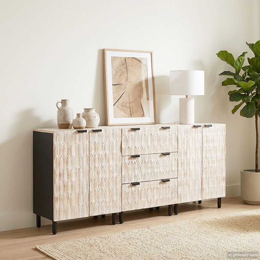 Széf 3 pcs Fehér mosott felület 180 x 33 x 75 cm Tömör Mangófát