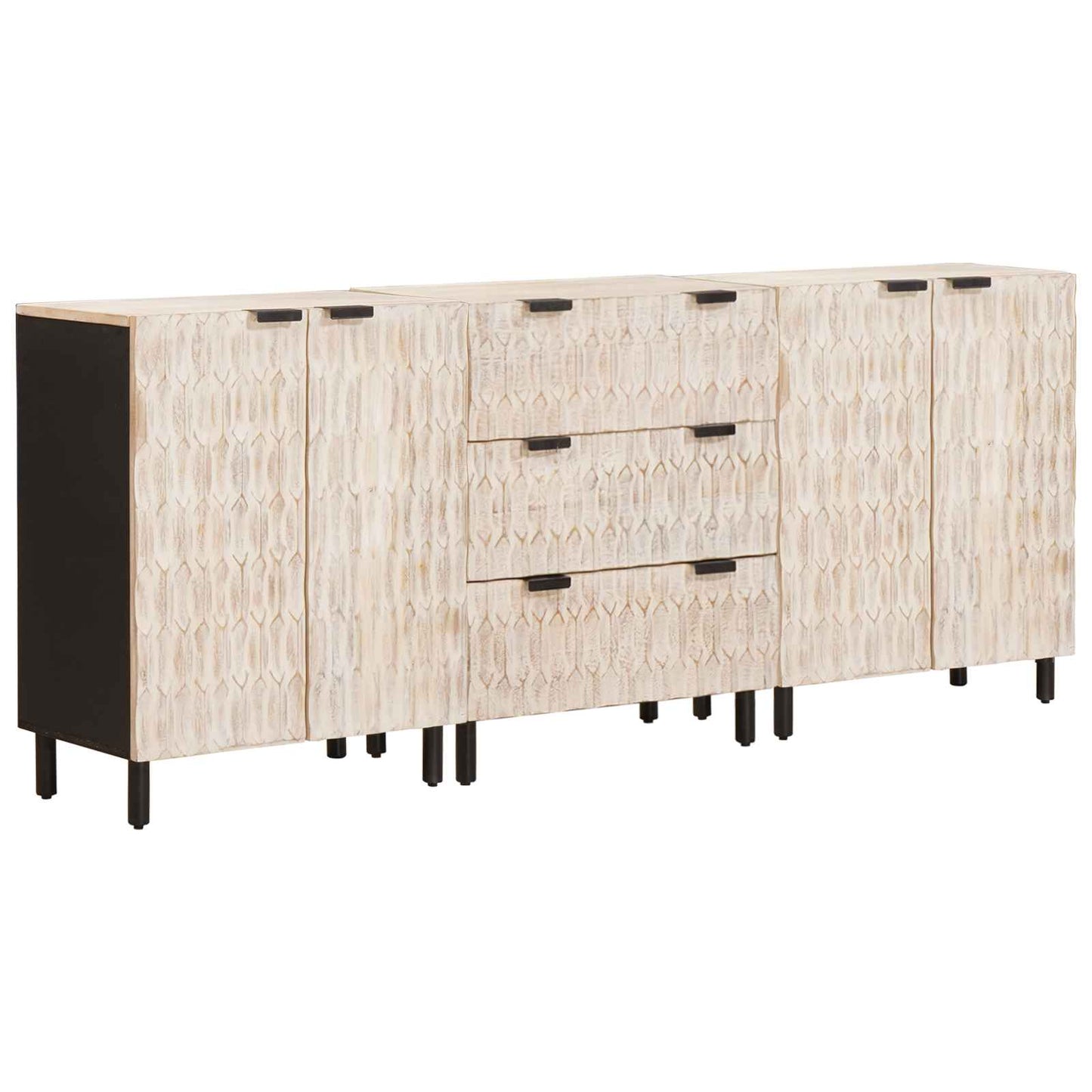 Széf 3 pcs Fehér mosott felület 180 x 33 x 75 cm Tömör Mangófát