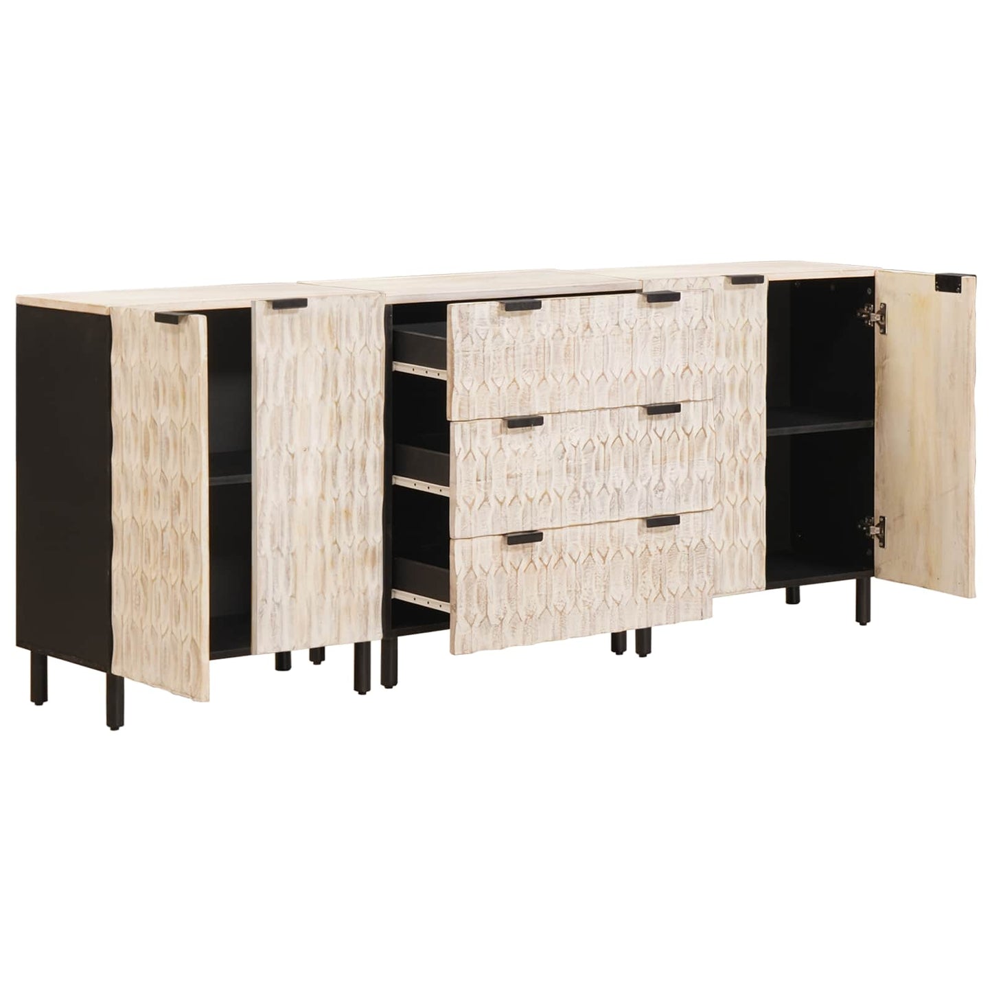 Széf 3 pcs Fehér mosott felület 180 x 33 x 75 cm Tömör Mangófát