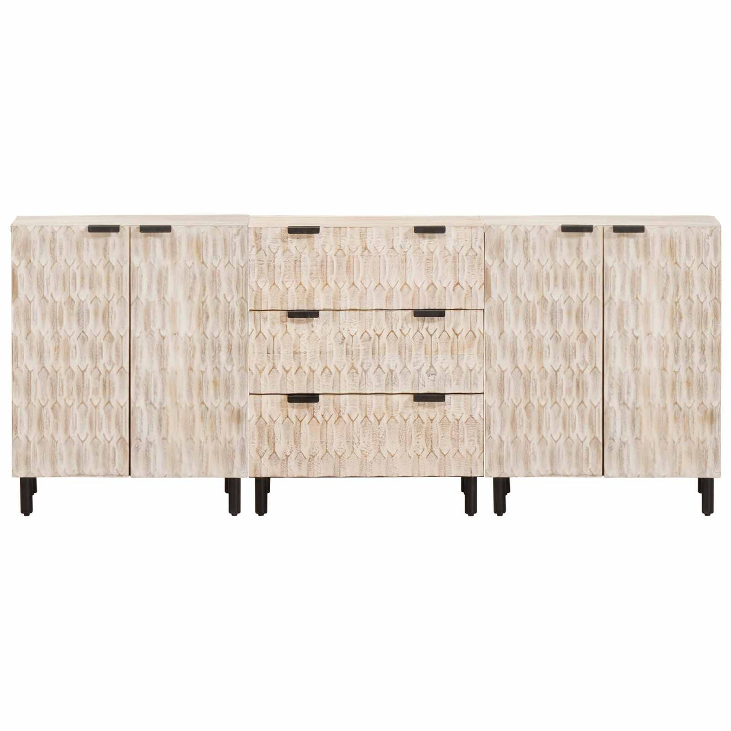 Széf 3 pcs Fehér mosott felület 180 x 33 x 75 cm Tömör Mangófát