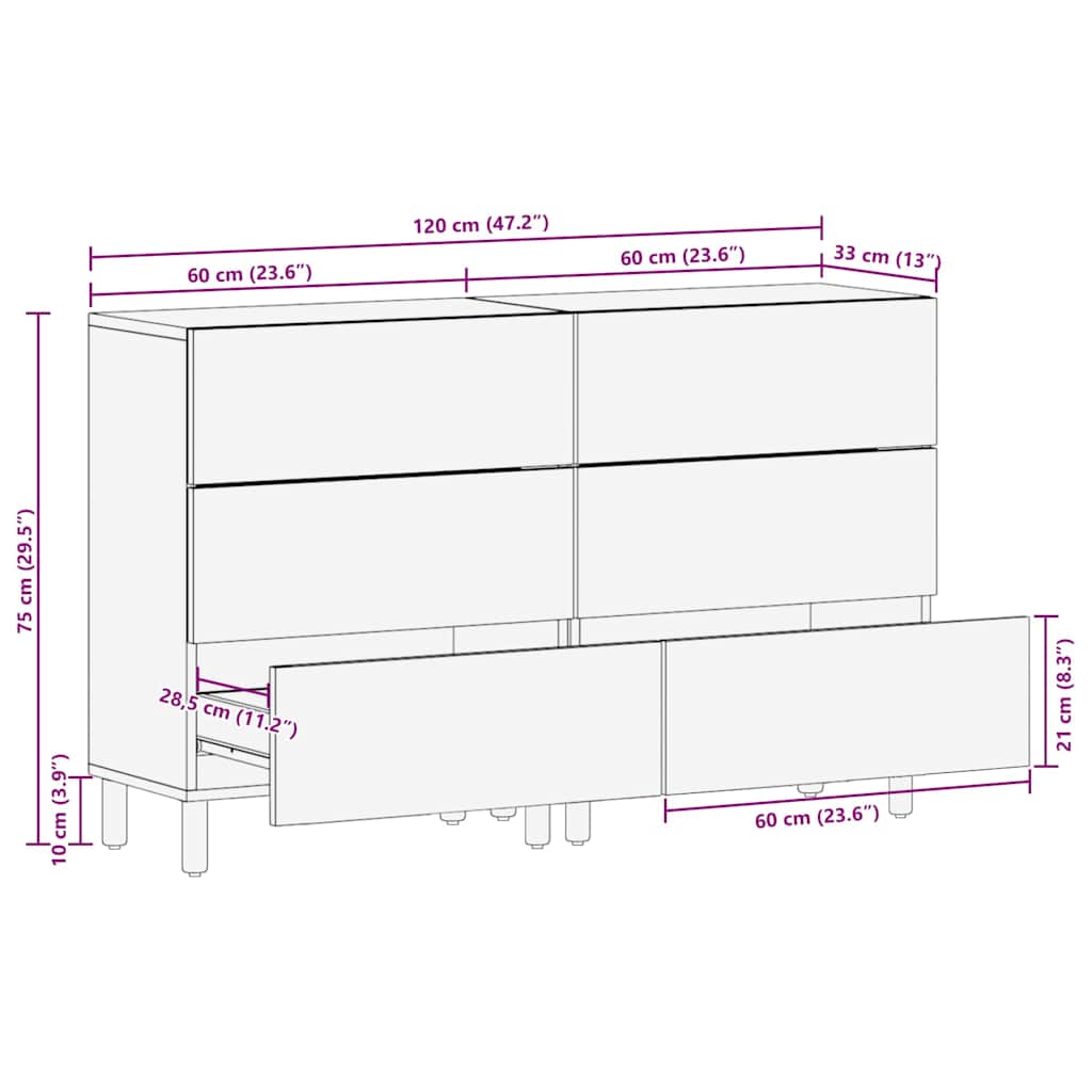 Széf 2 pcs Akácbarna felület 60 x 33 x 75 cm Tömör Mangófát