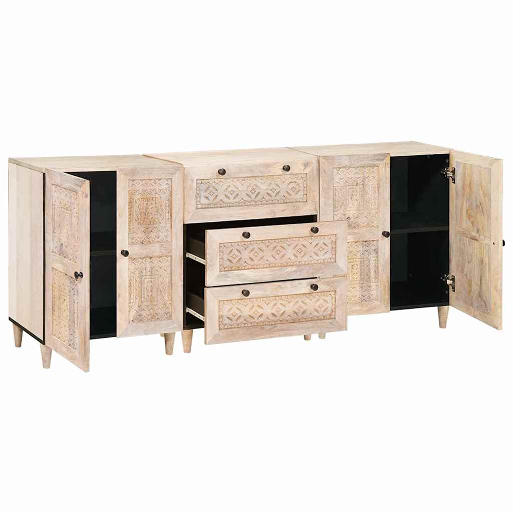 Széf 3 pcs Fehér 180 x 33,5 x 75 cm tömör mangófa