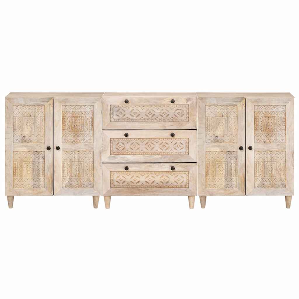 Széf 3 pcs Fehér 180 x 33,5 x 75 cm tömör mangófa