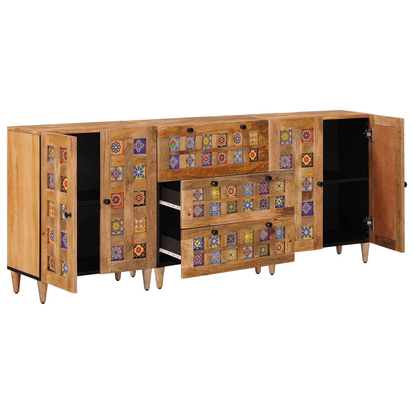 Széf 3 pcs Természetes 60 x 33,5 x 75 cm Tömör Mangófát