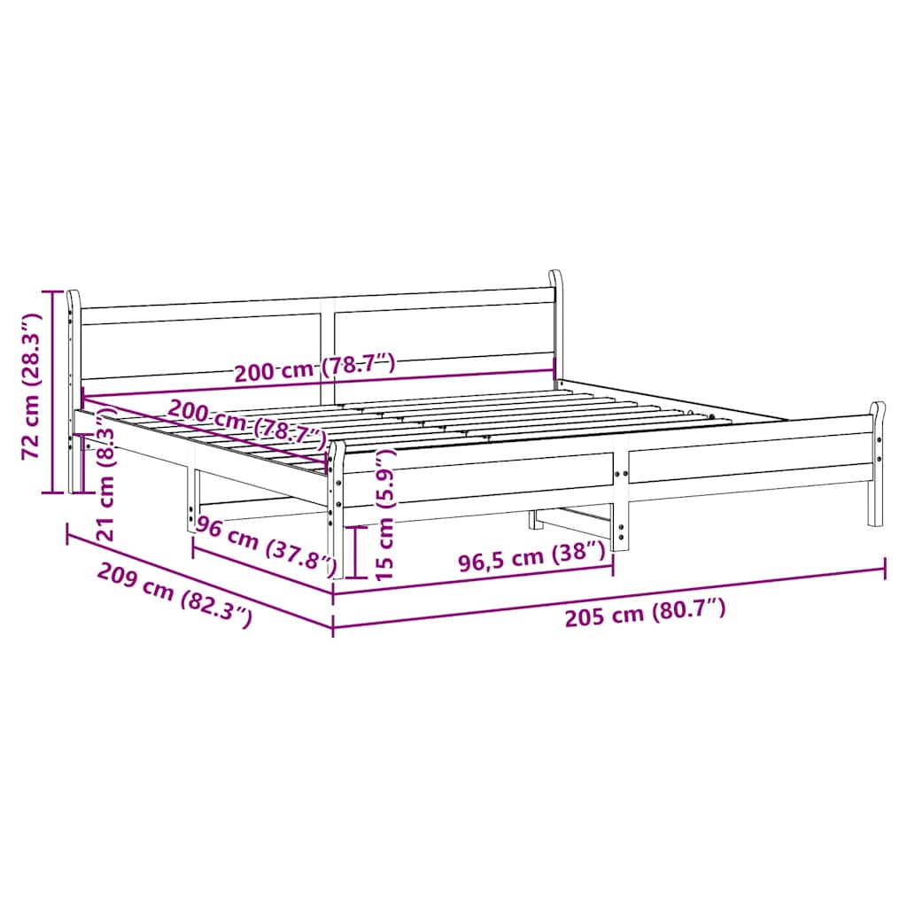 viaszbarna tömör fenyőfa ágy matrac nélkül 200 x 200 cm