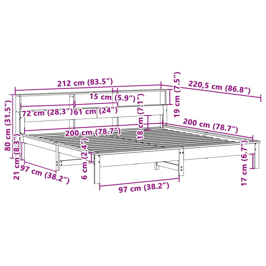 fehér tömör fenyőfa ágy matrac nélkül 200 x 200 cm