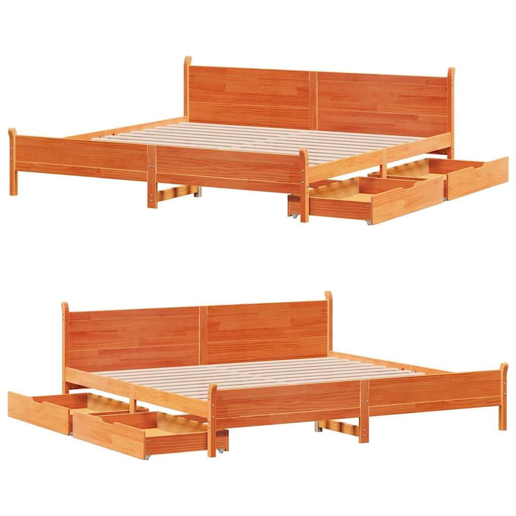 viaszbarna tömör fenyőfa ágy matrac nélkül 200 x 200 cm