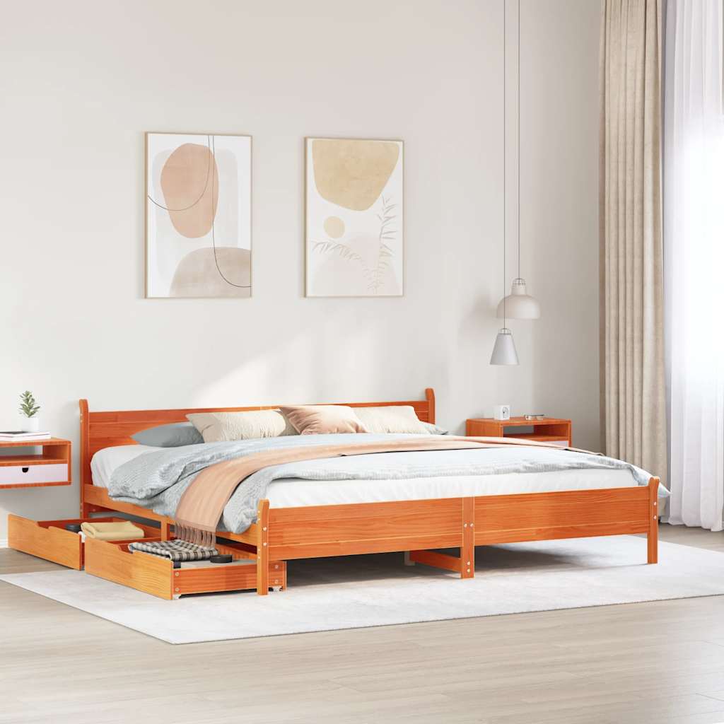 viaszbarna tömör fenyőfa ágy matrac nélkül 200 x 200 cm