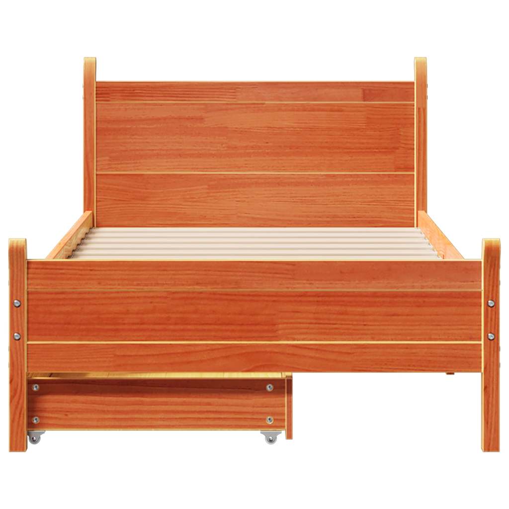 viaszbarna tömör fenyőfa ágy matrac nélkül 75 x 190 cm