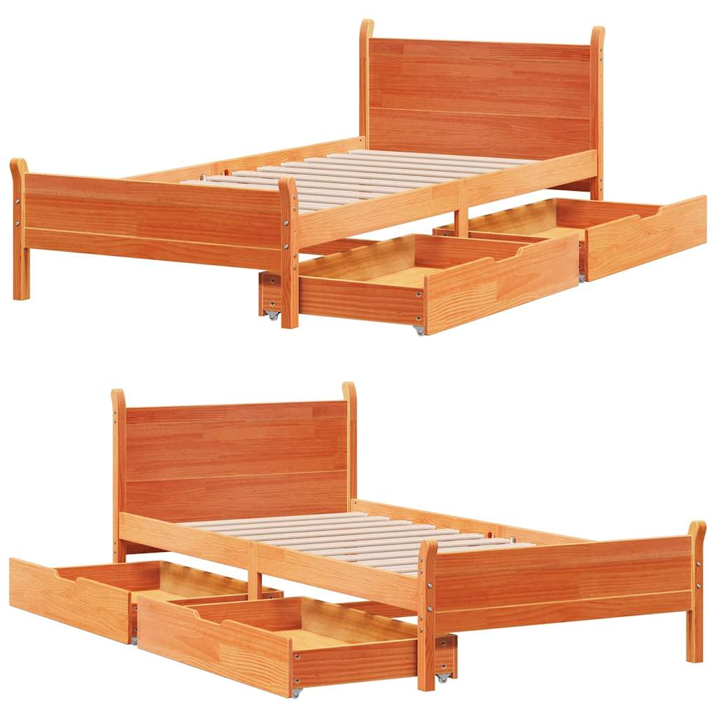 viaszbarna tömör fenyőfa ágy matrac nélkül 75 x 190 cm