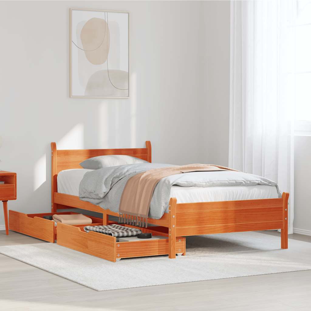 viaszbarna tömör fenyőfa ágy matrac nélkül 75 x 190 cm