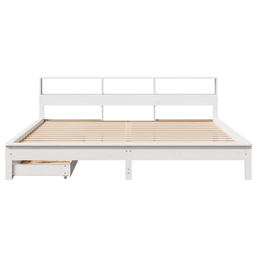 fehér tömör fenyőfa könyvespolcos ágy matrac nélkül 200x200 cm